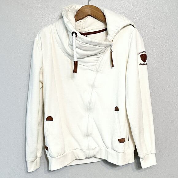 High Camp Outfitters Breckenridge CO Chunky White Zip Sweatshirt women's large - Picture 2 of 15